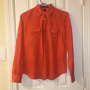 Ralph Lauren Orange Linen Button Down Shirt